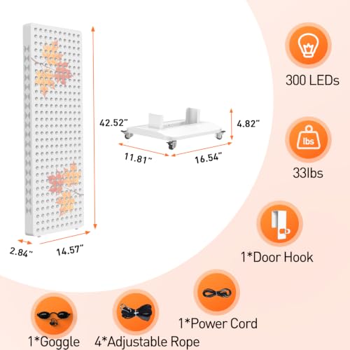Image of Red Light Panel for Full Body 300LEDs Dual Chip | 630+660+810+830+850nm Red and Near Infrared Lamp Device with Timer & Mobile Stand