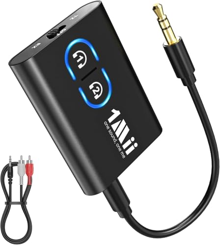 1Mii Bluetooth 5.3 Sender Empf&auml;nger f&uuml;r TV, aptX Adaptive/Low Latency/HD Bluetooth Audio Adapter, Dual Link, 3,5 mm AUX f&uuml;r Kopfh&ouml;rer, Lautsprecher & Stereoanlage