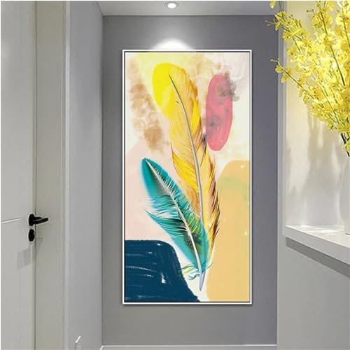 Peinture diamant plume coloree 90x180cm grand format pour decoration murale de salon