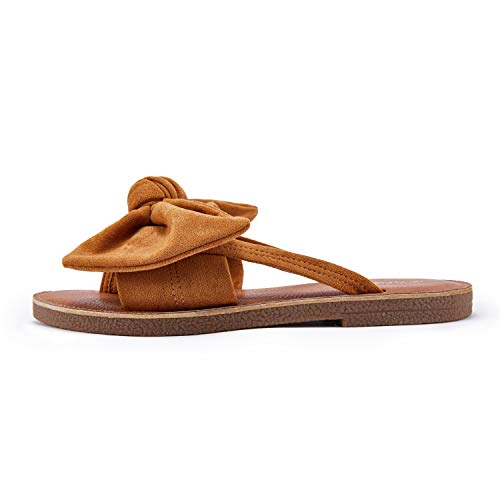 Image of FISACE Womens Bow Flat Sandals Flip Flops Slide Sandals Summer Beach Shoes