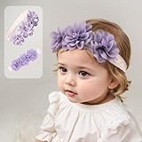 Rannyrena Cute Lace Flower Baby Girls Headband Elastic Floral Head Wrap Baby BirthdayTurban Hairband for Newborn Infant Toddler Kids (Purple B, Adjustable)