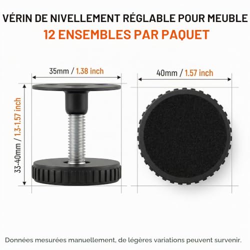 YiYiLiang Lot de 12 pieds pour commodes réglables en hauteur – vue 2