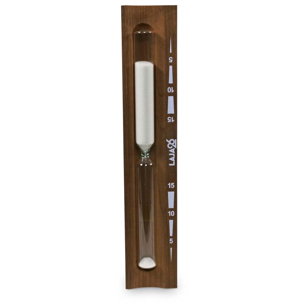 LaJa26 Sauna Sanduhr "Konkav" weißer Sand - FSC Espenholz - Drehgestell aus Holz zur Montage an der Wand - Beständig gegen Wärme und Luftfeuchtigkeit - Fertig montiert - Handarbeit Made in Europe