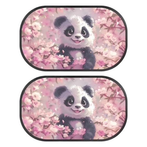 Renewold 2pcs Car Window Shade for Baby Panda Cherry Blossoms Car Shades for Back Side Windows Car Seat Sun Protection Road Trip Travel Car Sunshade Sun Visor for Bus Airplane Vehicles