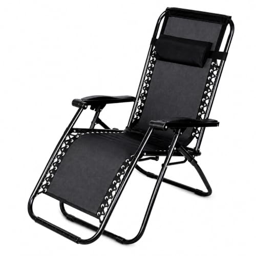 Image of Yo Green Stainless Steel Zero Gravity Chair, Lawn Chair Recliner Lounge, Portable Camping Folding Beach Chair with Removable Pillow (Black)