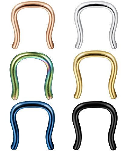 FIBO STEEL 6 Pcs12 14 16G Stainless Steel U-Shape Septum Retainer Piercing Nose Ring