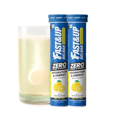 Image of Fast&Up Reload Zero - Zero Sugar Instant Energy & Hydration Drink - Lime Lemon Flavour - 25 Effervescenet Tablets, Pack of 2