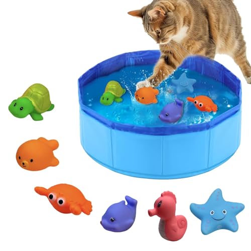 Katzenpool, Mit Fisch Wasser Spielzeug Faltbarer Pool 50x10cm Katzen Pool, Interaktives Wasserspielzeug, Tragbares Katzen Hundepool für Katzen und Hunde zum Spielen Baden Verwendet