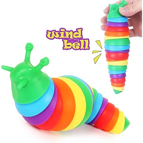 Fidget Slug Sensory Toys Articulated Fingers 3D Slug Fidget Toy Anxiety Stress Reliever Office Desk Toy Flexible Stretch Stim Twisted Rainbow Slug Toy Fun Educational Toys Gift for Kids Children Adult Cover
