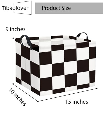 Image of Rectangular Checkered Basket Storage Bin Collapse Storage Basket with Handles for Organizing Home Kitchen Boys and Girls Toys Office Closet Shelf Baskets (Race Flag)