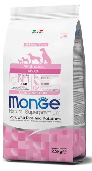 Monge Natural Superpremium Cibo per Cani Adult All Breeds Monoprotein, Maiale con Riso e Patate, 2,5kg