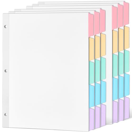 Forvencer Blank Writable Binder Dividers, 1/5 Cut Tabs, 3 Hole Punch Dividers with Reinforced Edge, Binder Dividers with Multicolor Tabs, Letter Size, 6 Sets, 30 Dividers