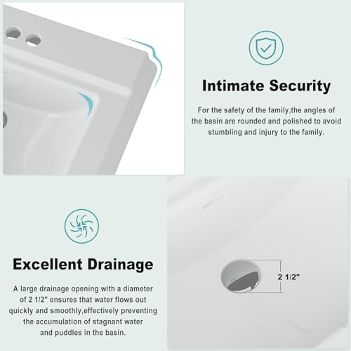 Bathroom Pedestal Sinks,Rectangular Pedestal Sink 26" W X 20" D Modern White Ceramic Bathroom Sink With Overflow and 3 Pre-Drilled Holes - Fits 4-Inch Faucets