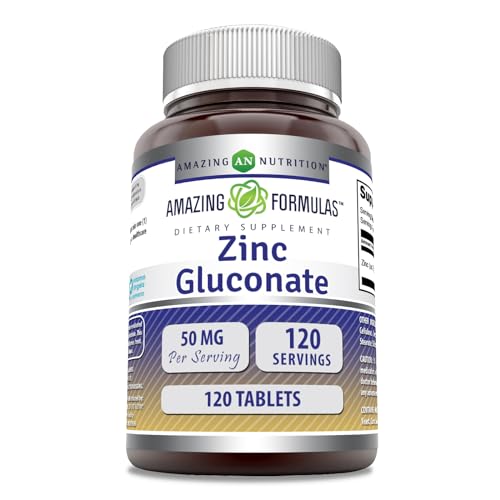 Amazing Formulas Zinc Gluconate Supplement | 50 Mg Per Serving | Tablets | Non-GMO | Gluten-Free | Made in USA (120 Count)