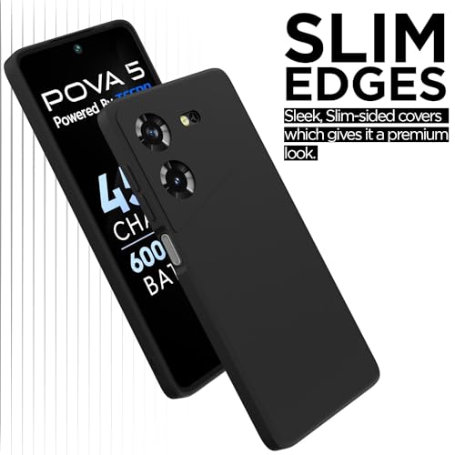 Image of Outlouders Back Cover for Techno Pova 5 / Techno Pova 5 Pro 5G | Camera Protection | Durable Soft Matte Silicone Bumper Case (Black)