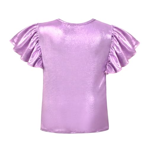 Mirawise Girls Shirts Metallic Tops Clothes Tshirt Ruffle Short Sleeve Tee Size 6-142