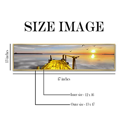 Image of PAINTINGMANTRA Landscape by the Pier Sunrise on Water Large Canvas Painting Framed Panel Wall Painting,Framed Paintings for Home Decoration,Living room,Bedroom & Office Decor (Multi, 13x47 Inch)