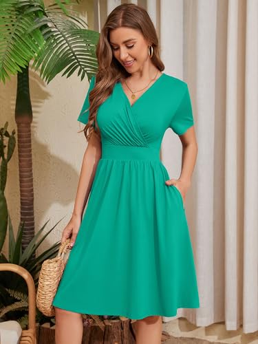 Image of Heymoments Womens Summer Short Sleeve Casual Dresses V-Neck Beach Dress with Pockets S-2XL
