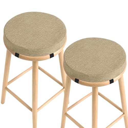 Image of AddGrace Round Bar Stool Cushions 2 Pack Bar Stool Seat Cushion Non Slip Round Chair Pads with Removable and Washable Cover 12x12 Inch Beige