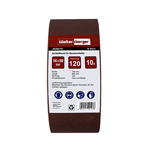 Woltersberger® 10 bandas de lija de tejido | Tamaño 100 x 560 mm | Grano P100 | Lijadora anda de papel de lija Cover