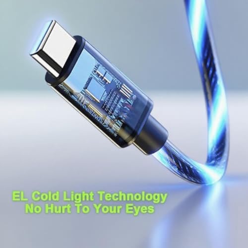 Image of USB A to USB Type C Android Charger Cable Fast Charging High Data Speed Light Up LED Current Flowing to Be a Night Light Compatible with All Type C Device-USB A to C Blue /39 Inch.