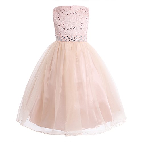 YiZYiF Kids Girl's Lace Sequined Wedding Bridesmaid Formal Birthday Party Flower Girl Dress2