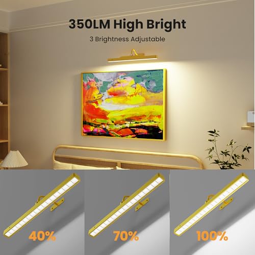 Image of Picture Light Gold 2Pack, 5000mAh Battery Opertated Cordless Picture Lights for Wall, 16in CCT Dimmable with Touch Control for Wall Painting,Frame, Portrait, Dartboard