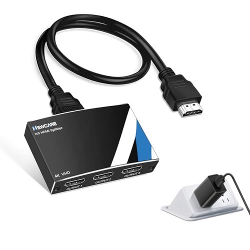 NEWCARE HDMIスプリッター 1入力3出力 同時出力 HDMI 分配器 4K HDCP 1.4 3D 対応 PC用 高速HDMIケーブル付き アルミ製