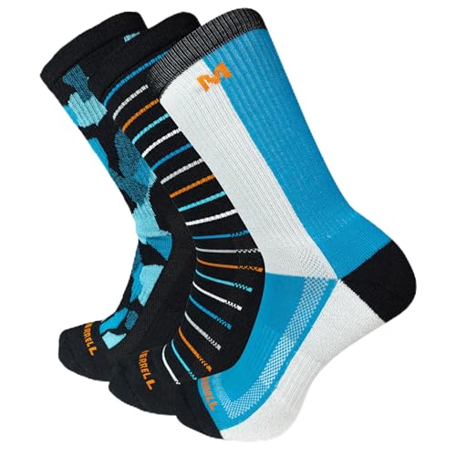 Merrell Weathered Stripes All Aro Socks, Blue Assorted, M/L, 3 Pair