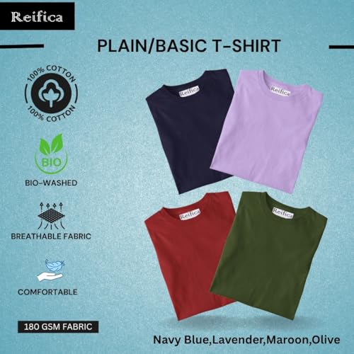 Image of Reifica Women's Plain Half Sleeve T-Shirt Combo Pack of 4