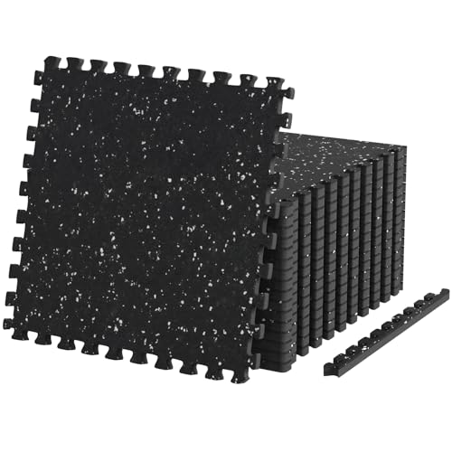 SunHome 0.79" Thick Rubber Top Gym Flooring for Home Gym, High Density EVA Foam Exercise Mats, Interlocking Gym Flooring for Home Gym, Protective Workout Mat, 24 x 24in