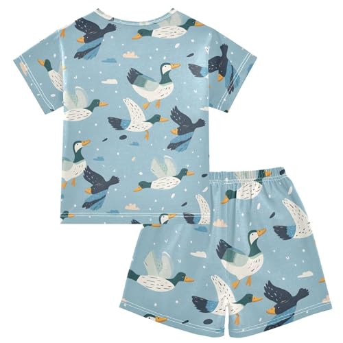 ALAZA Blue Duck Flying Pajamas Short Sleeve 2 Piece Sleepwear Top and Bottom Pajama Set Unisex2