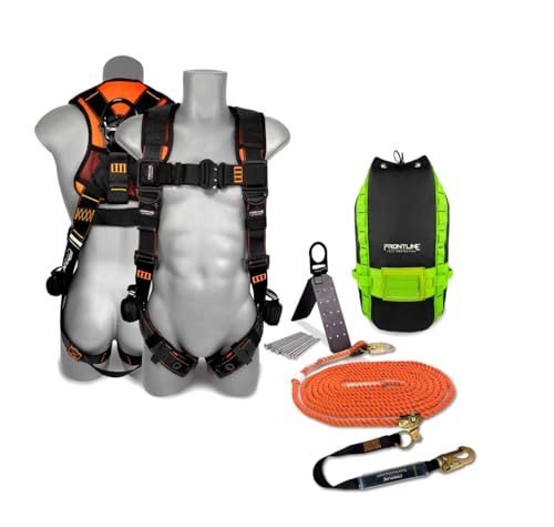 Frontline RK110V50 Combat™ Premium Complete Roofers Kit | Includes Combat Harness, Roof Anchor & Vertical Lifeline with Rope Grab | Safety Orange Visibility | Universal Fit | ANSI & OSHA Compliant