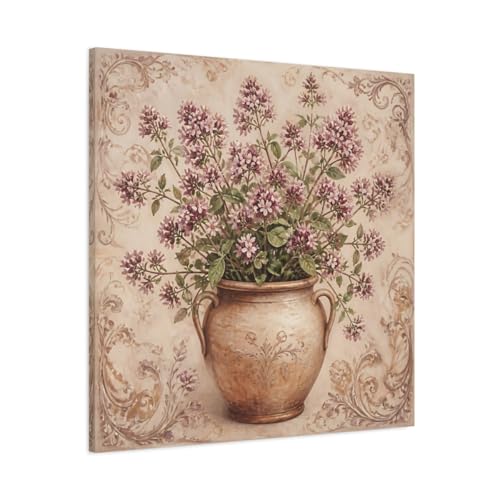 Décoration murale vintage salon grand tableau carré fleurs violettes