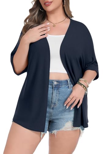 Image of Lastshe Womens Plus Size Cardigan Short Sleeve Lightweight Loose Cover Ups Open Front Sweaters Summer Cardigan