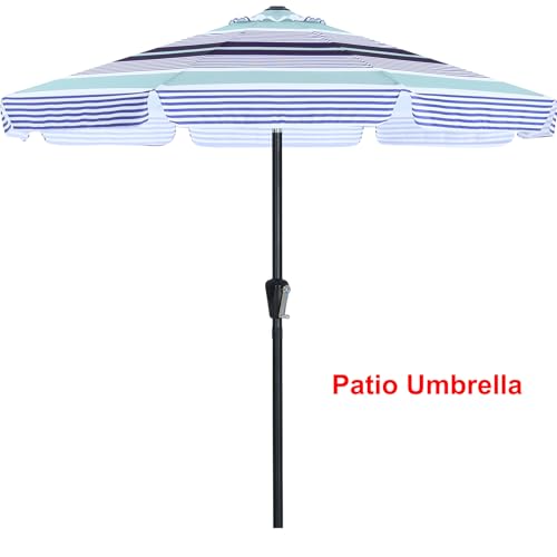 Image of ABCCANOPY Patio Umbrella 9ft, Outdoor Table Umbrella with Push Button Tilt and Crank, 8 Ribs Umbrella for Patio Pool Garden Deck (Blue Stripes)