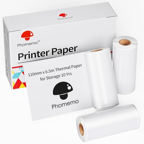 Papier thermique 110mm Phomemo inscriptible sans BPA 3 rouleaux