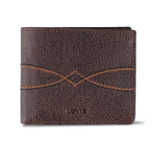 Levi's Carteira masculina clássica dobrável com vários compartimentos para cartão e janela de identificação, Marrom ocidental, One Size, Carteira clássica dobrável com vários compartimentos para
