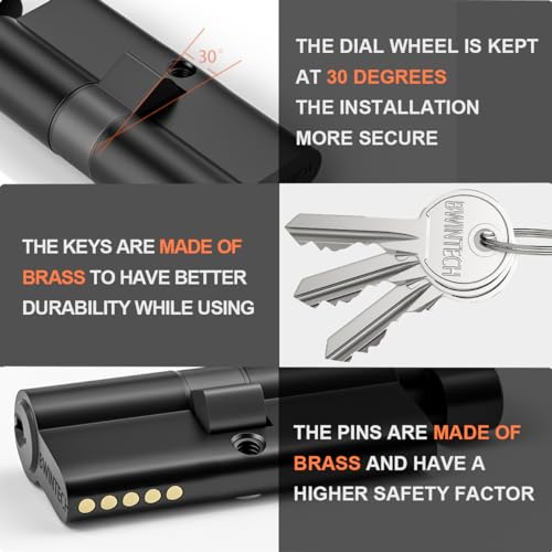 70mm(35T/35) Black Euro Cylinder Lock,Door Barrel Lock,Thumbturn Knob with 3 Standard Keys,Anti-Pick,Anti-Bump,Anti Drill,High Security for UPVC,Wooden,Composite Doors