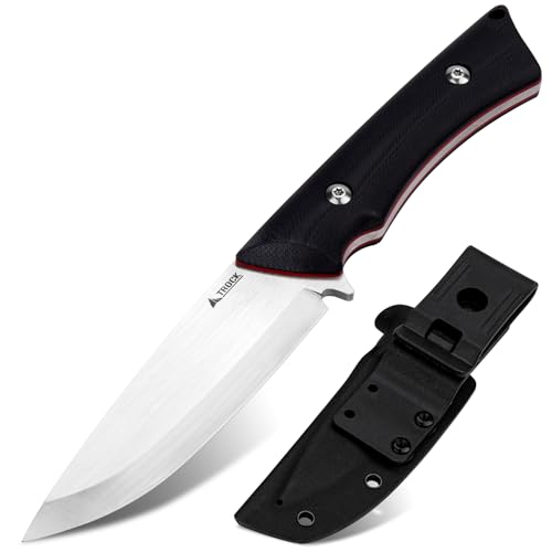TROCK Fixed Blade Knife, 3.94” Drop Point 9cr18mov Blade Camping Hunting Hiking Knife for Men Women G10 Handle with Sheath and Clip Outdoor Daily Use EDC