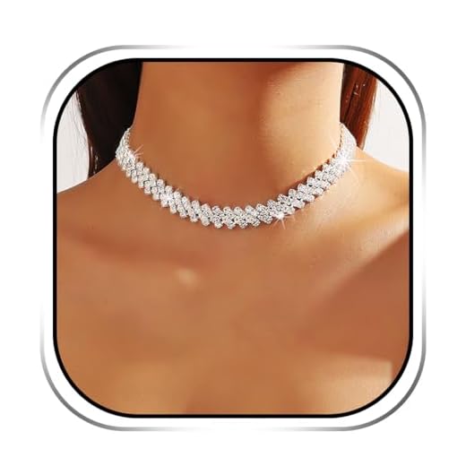 Handcess Collar de diamantes de imitación de boda nupcial de plata brillante cadenas de cristal joyería para las mujeres, Free Size, Diamante de imitación