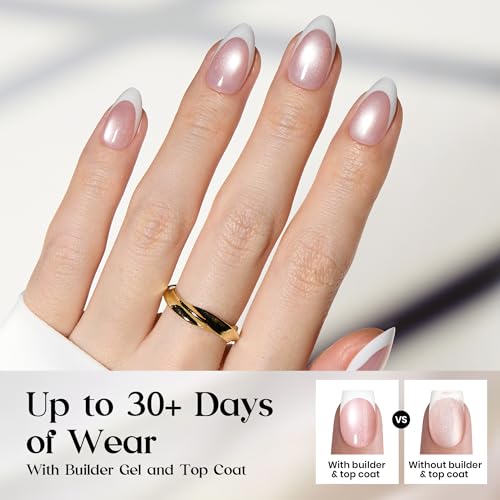 Image of Beetles French Tip Press On Nails, 160Pcs Short Almond Cat Eye Pink Tips | 16 Sizes and 160 Pcs Support Easy Fit; Pink Cat Eye French Look for Short Almond DIY Manicures