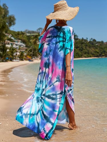 Image of Moss Rose Kaftan Dresses for Women V Neck Summer Swimsuit Cover up Caftan Maxi Beach Dresses