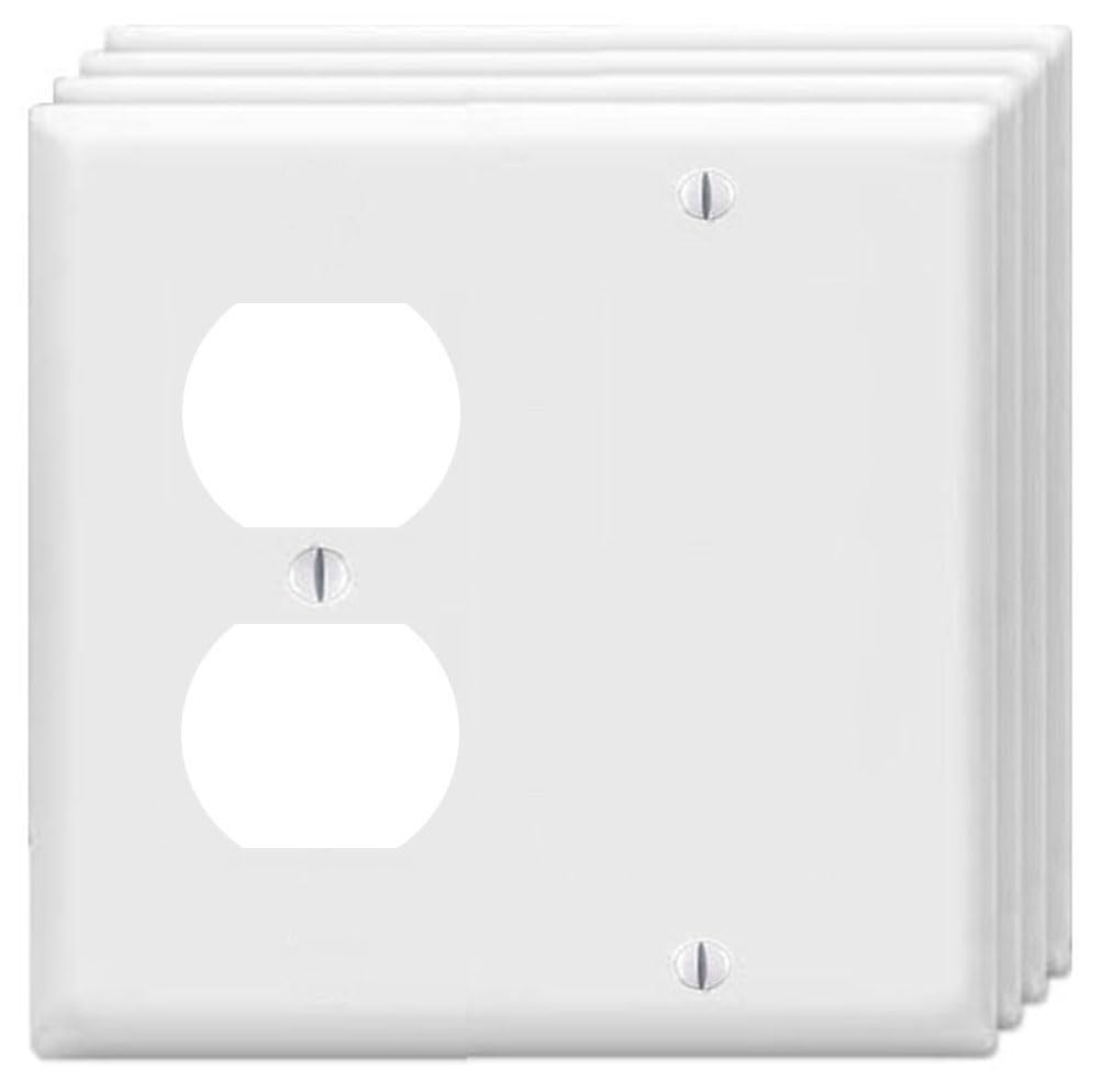 ZEFTV Duplex Receptacle Outlet/Blank Device Wall Plates 2-Gang Switch Electrical Cover Plate Unbreakable Thermoplastic Faceplate for Light Receptacle Outlet Switch, White (4 Pack)