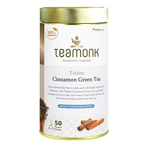 Teamonk Taizen High Mountain Cinnamon Green Tea Bags - 50 Tea Bags | 100% Natural Cinnamon Tea | Cinnamon Tea for Weight Loss | Slimming Tea | Cinnamon Spice Tea | No Additives
