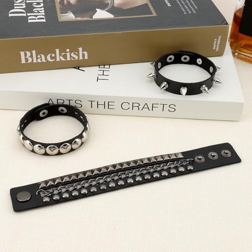 Studded Bracelet, Spike Punk Goth Punk Leather Jewelry Bracelets for Women Men4