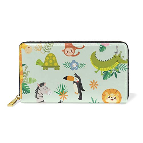 Preisvergleich Produktbild GIGIJY Geldbörse mit süßem Wildtier-Muster, mehrere Kreditkartenfächer, Tasche für Frauen, echtes Leder, mit Reißverschluss