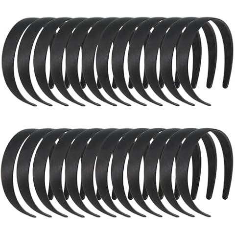 Genie Crafts 24 Pack Black Headbands for Women - 1 Inch Wide Non-slip Satin Headband for DIY (4.8 x 5.75 x 1) Cover