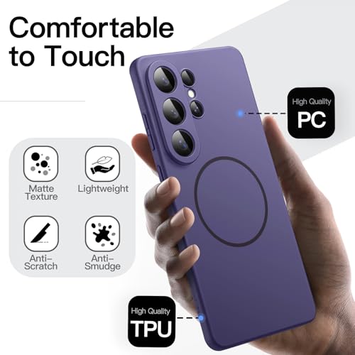 Image of JETech Magnetic Slim Cover Case for Samsung Galaxy S26 Ultra, Compatible with MagSafe, Anti-Slip Grip & Full Camera Lens Protection, Ultra-Thin Lightweight Matte Finish Phone Cover (Heron Purple)