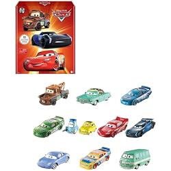 Mattel Disney and Pixar Cars Set of 10 Die-Cast Mini Racers Vehicles, Collectible Set of 1:55 Scale Toy Cars Inspired by Movies
